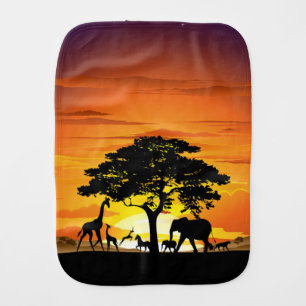Wild Animals on African Savanna Sunset Baby Burp Cloth