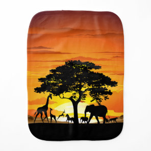 Wild Animals on African Savanna Sunset Baby Burp Cloth