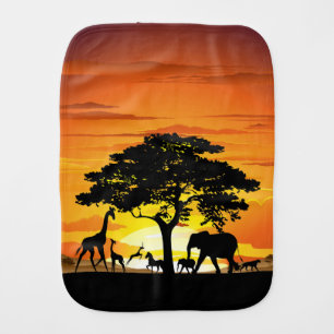 Wild Animals on African Savanna Sunset Baby Burp Cloth