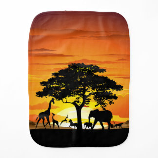 Wild Animals on African Savanna Sunset Baby Burp Cloth