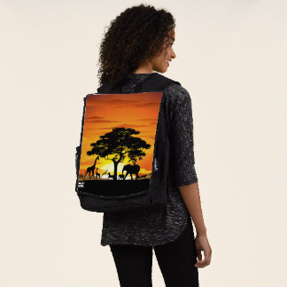 Wild Animals on African Savanna Sunset Backpack