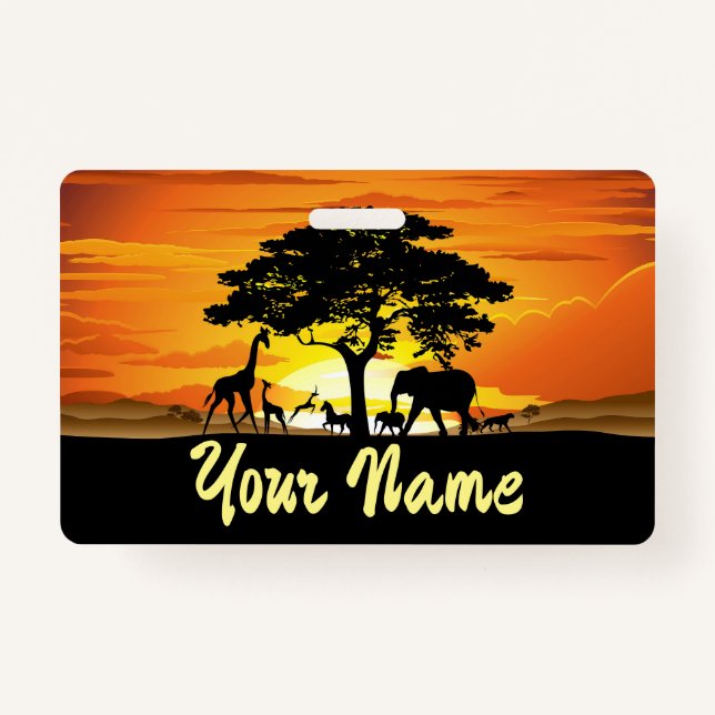Wild Animals on African Savanna Sunset Badge (Front)