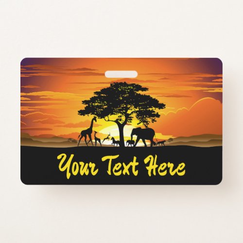 Wild Animals on African Savanna Sunset Badge