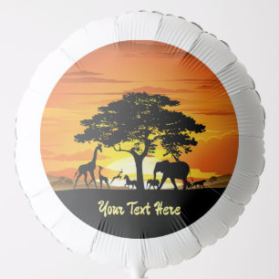 Wild Animals on African Savanna Sunset Balloon