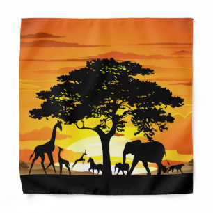 Wild Animals on African Savanna Sunset Bandana