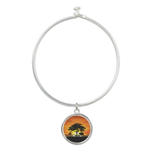 Wild Animals on African Savanna Sunset Bangle Bracelet