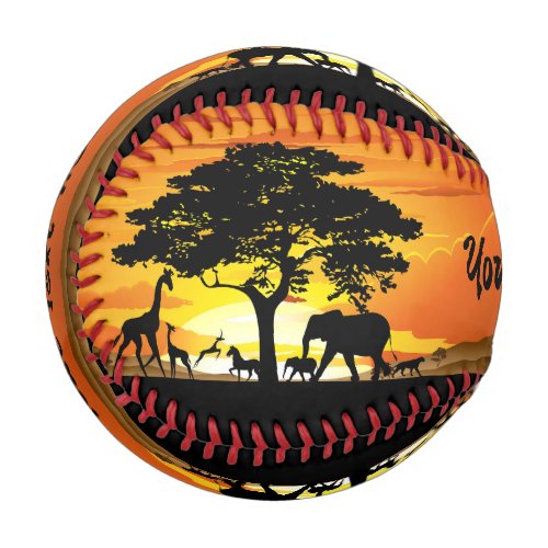 Wild Animals on African Savanna Sunset Baseball