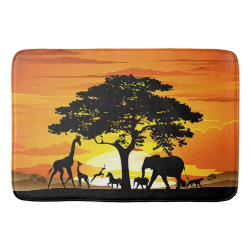 Wild Animals on African Savanna Sunset Bath Mat