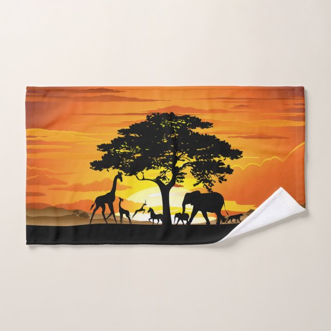 Wild Animals on African Savanna Sunset Bath Towel Set (Hand Towel)