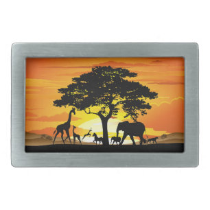 Wild Animals on African Savanna Sunset Belt Buckle