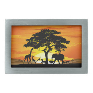 Wild Animals on African Savanna Sunset Belt Buckle