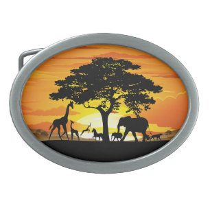 Wild Animals on African Savanna Sunset Belt Buckle