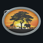 Wild Animals on African Savanna Sunset Belt Buckle<br><div class="desc">Stunning,  Bright and Peaceful Sunset on Wild African Savanna Landscape with Wild Animals Shapes. Originally created with Hi Quality / Hi Resolugion Vector Graphic Art Technique Copyright BluedarkArt TheChameleonArt.</div>