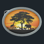 Wild Animals on African Savanna Sunset Belt Buckle<br><div class="desc">Stunning,  Bright and Peaceful Sunset on Wild African Savanna Landscape with Wild Animals Shapes. Originally created with Hi Quality / Hi Resolugion Vector Graphic Art Technique Copyright BluedarkArt TheChameleonArt.</div>