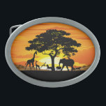 Wild Animals on African Savanna Sunset Belt Buckle<br><div class="desc">Stunning,  Bright and Peaceful Sunset on Wild African Savanna Landscape with Wild Animals Shapes. Originally created with Hi Quality / Hi Resolugion Vector Graphic Art Technique Copyright BluedarkArt TheChameleonArt.</div>