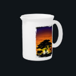 Wild Animals on African Savanna Sunset Beverage Pitcher<br><div class="desc">Stunning,  Bright and Peaceful Sunset on Wild African Savanna Landscape with Wild Animals Shapes. Originally created with Hi Quality / Hi Resolugion Vector Graphic Art Technique Copyright BluedarkArt TheChameleonArt.</div>