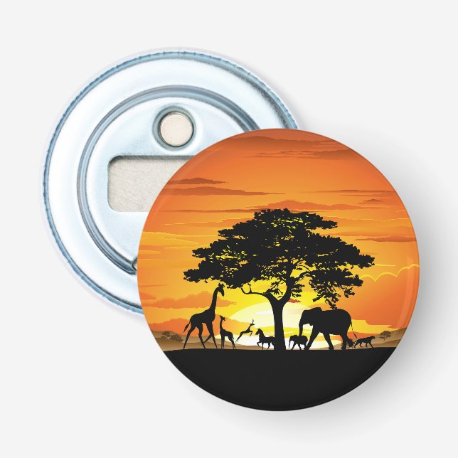 Wild Animals on African Savanna Sunset Bottle Opener (Front)