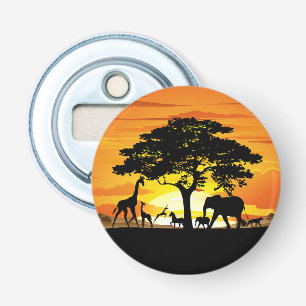 Wild Animals on African Savanna Sunset Bottle Opener