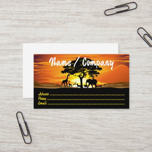 Wild Animals on African Savanna Sunset Business Card