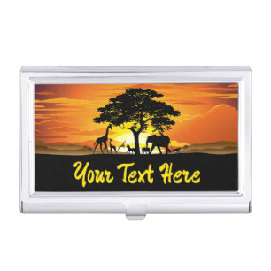 Wild Animals on African Savanna Sunset Business Card Case
