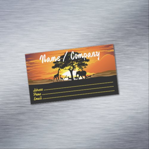 Wild Animals on African Savanna Sunset Business Card Magnet