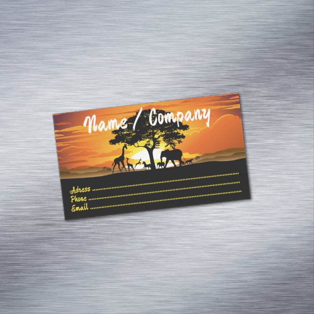 Wild Animals on African Savanna Sunset Business Card Magnet (In Situ)