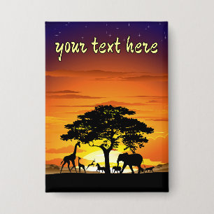 Wild Animals on African Savanna Sunset Button