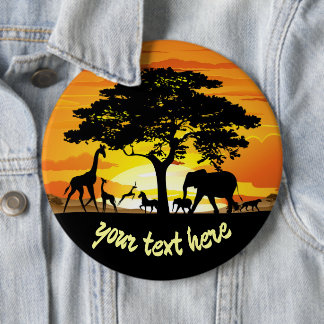 Wild Animals on African Savanna Sunset Button
