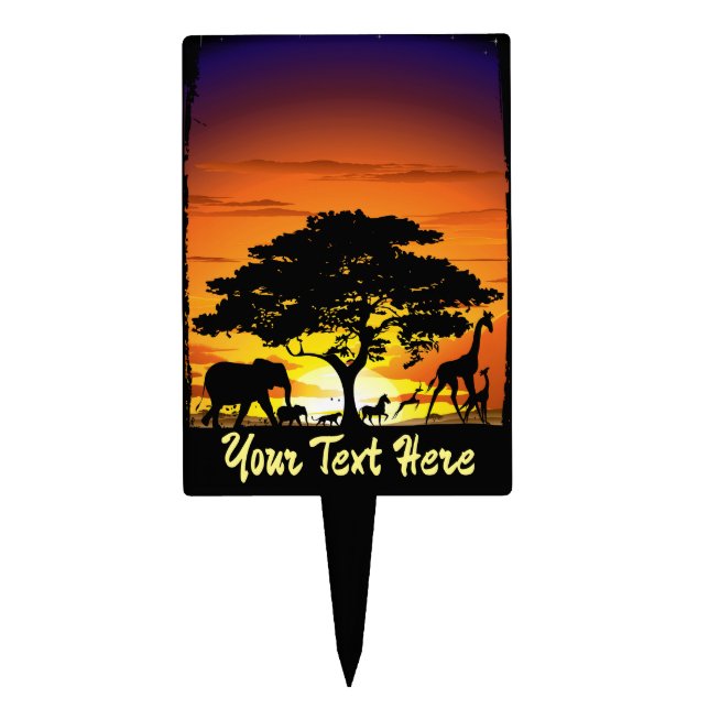 Wild Animals on African Savanna Sunset Cake Topper (Front)