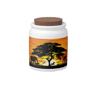 Wild Animals on African Savanna Sunset Candy Jar