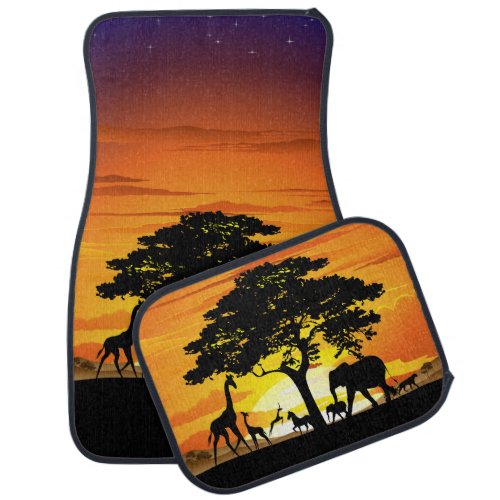 Wild Animals on African Savanna Sunset Car Floor Mat