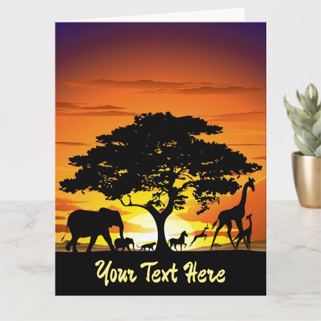 Wild Animals on African Savanna Sunset Card (Small Plant)