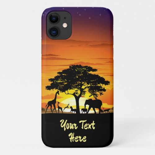 Wild Animals on African Savanna Sunset iPhone 11 Case