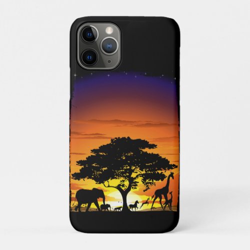 Wild Animals on African Savanna Sunset iPhone 11 Pro Case