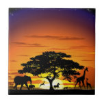 Wild Animals On African Savanna Sunset Ceramic Tile at Zazzle
