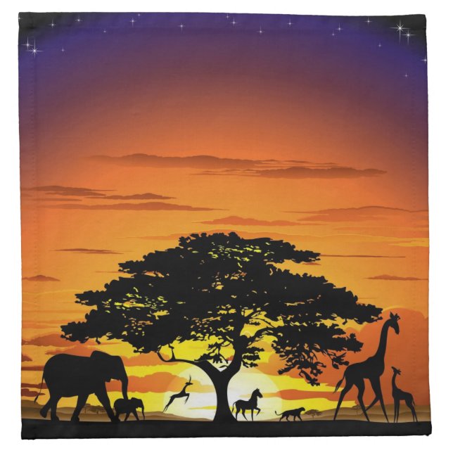 Wild Animals on African Savanna Sunset Cloth Napkin (Front)