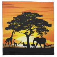 Wild Animals on African Savanna Sunset