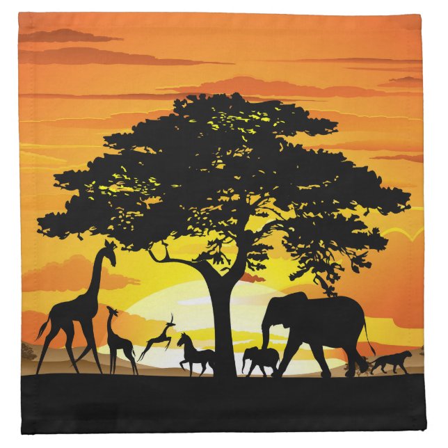Wild Animals on African Savanna Sunset Cloth Napkin (Front)