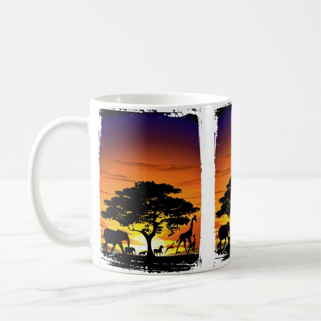 Wild Animals on African Savanna Sunset Coffee Mug (Left)