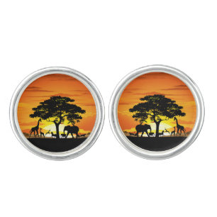 Wild Animals on African Savanna Sunset Cufflinks
