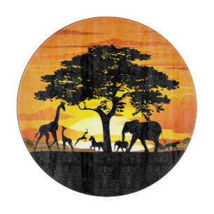Wild Animals on African Savanna Sunset Cutting Board