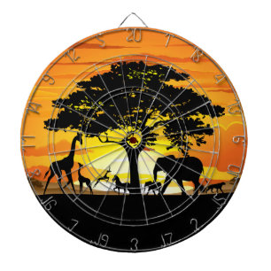 Wild Animals on African Savanna Sunset Dart Board