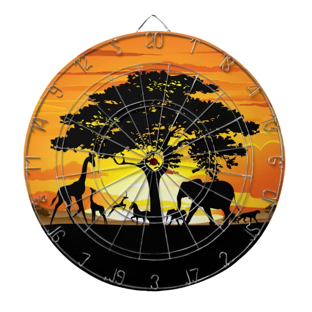 Wild Animals on African Savanna Sunset Dart Board (Front)