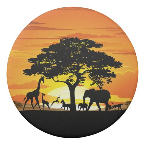 Wild Animals on African Savanna Sunset Eraser