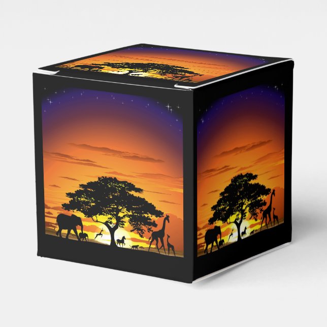 Wild Animals on African Savanna Sunset Favor Boxes (Front Side)