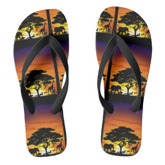 Wild Animals on African Savanna Sunset Flip Flops
