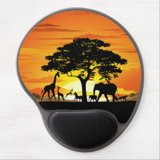 Wild Animals on African Savanna Sunset Gel Mouse Pad