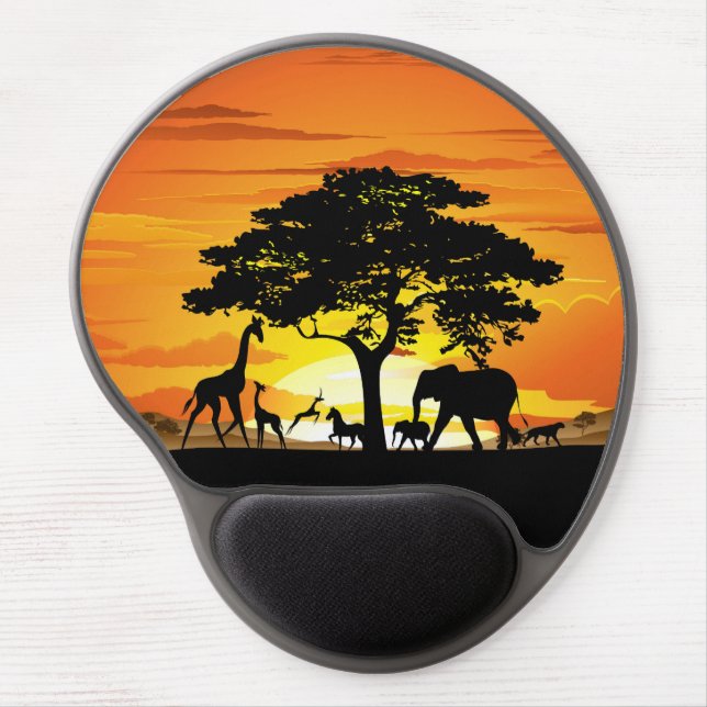 Wild Animals on African Savanna Sunset Gel Mouse Pad (Front)