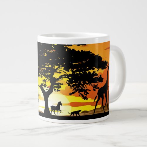 Wild Animals on African Savanna Sunset Giant Coffee Mug