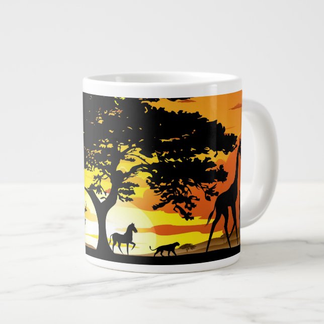 Wild Animals on African Savanna Sunset Giant Coffee Mug (Front Right)